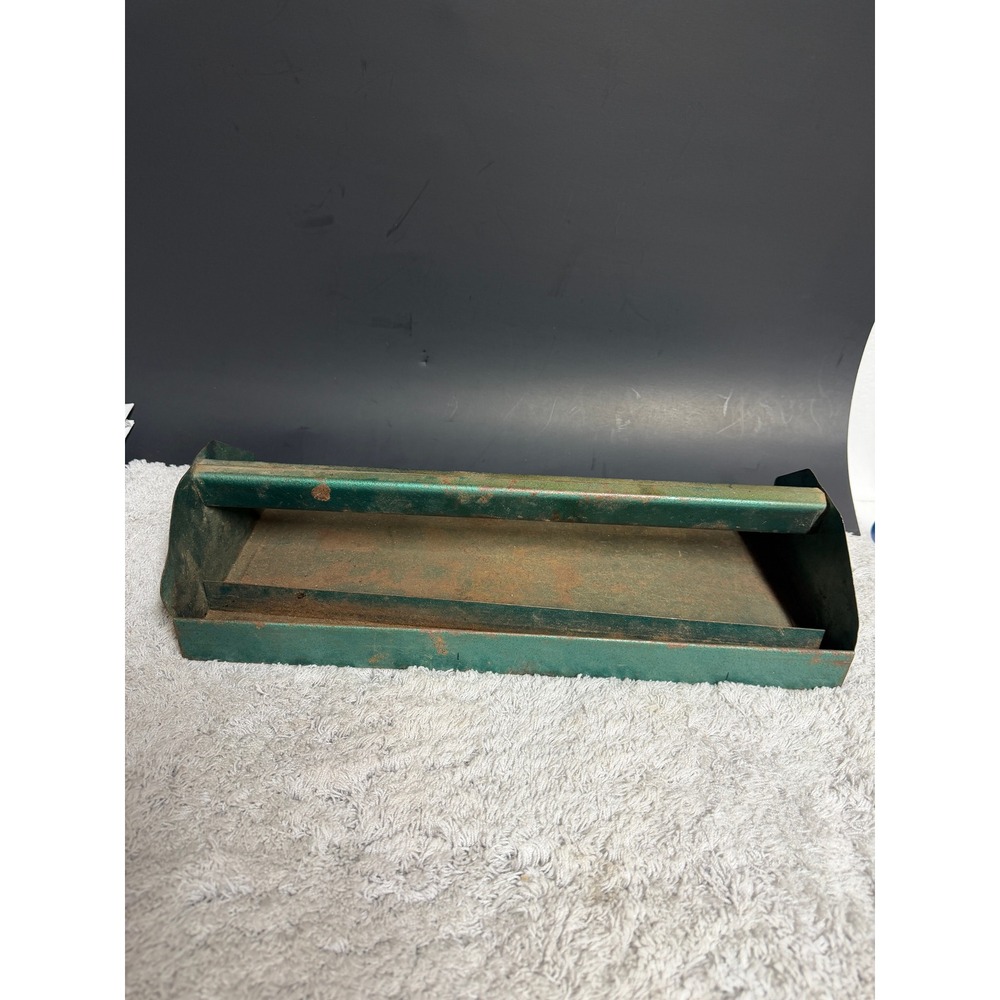 Vintage Green Metal Tool Caddy Industrial Rustic Tote Tray‎ Open Top Organizer